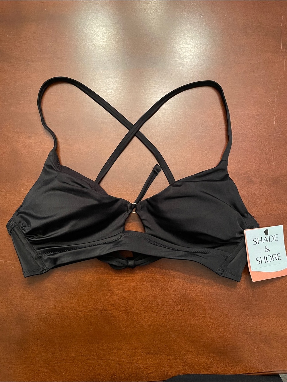 Shade & Shore Black Crisscross Front Ring Bikini Bralette